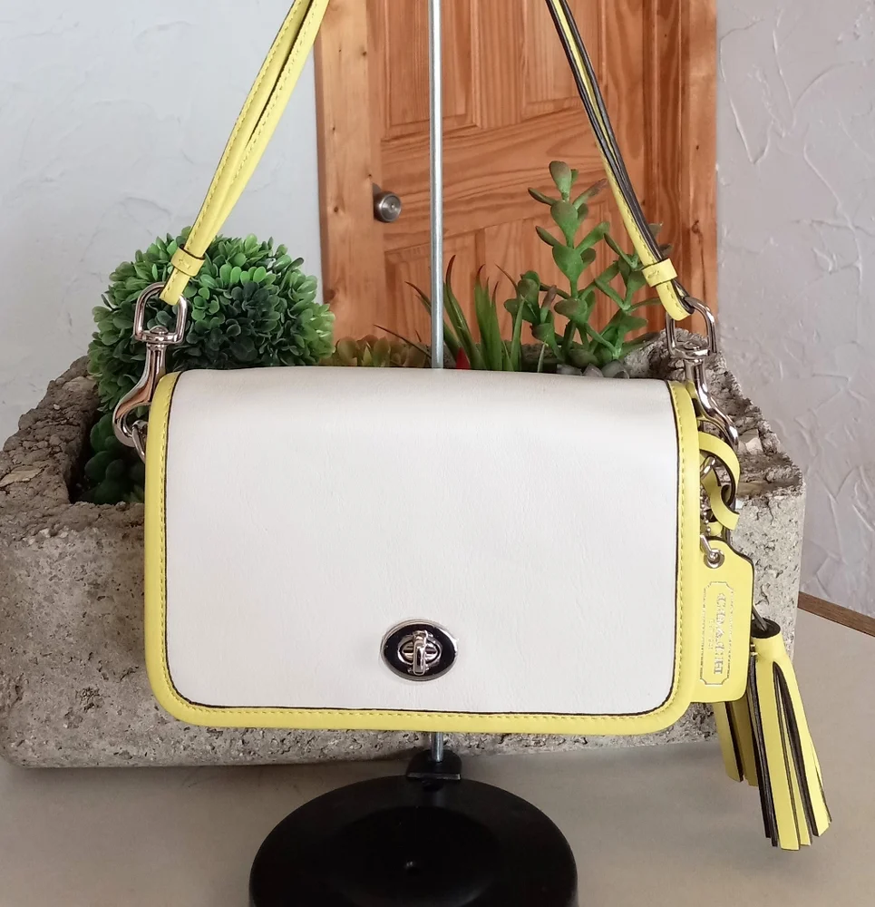 Coach Legacy Archival Two Tone Leather Penny, Shoulder Bag (Citrine/ Parchment)